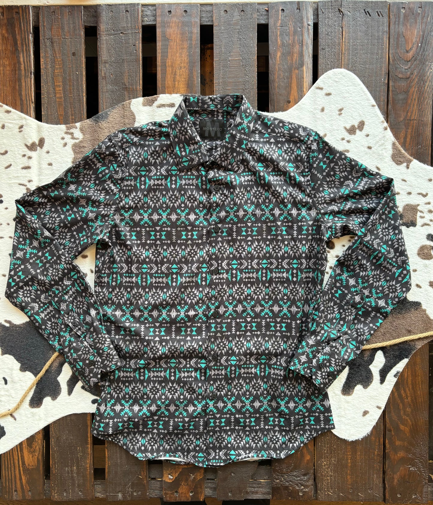 Black & blue Aztec print Button Down