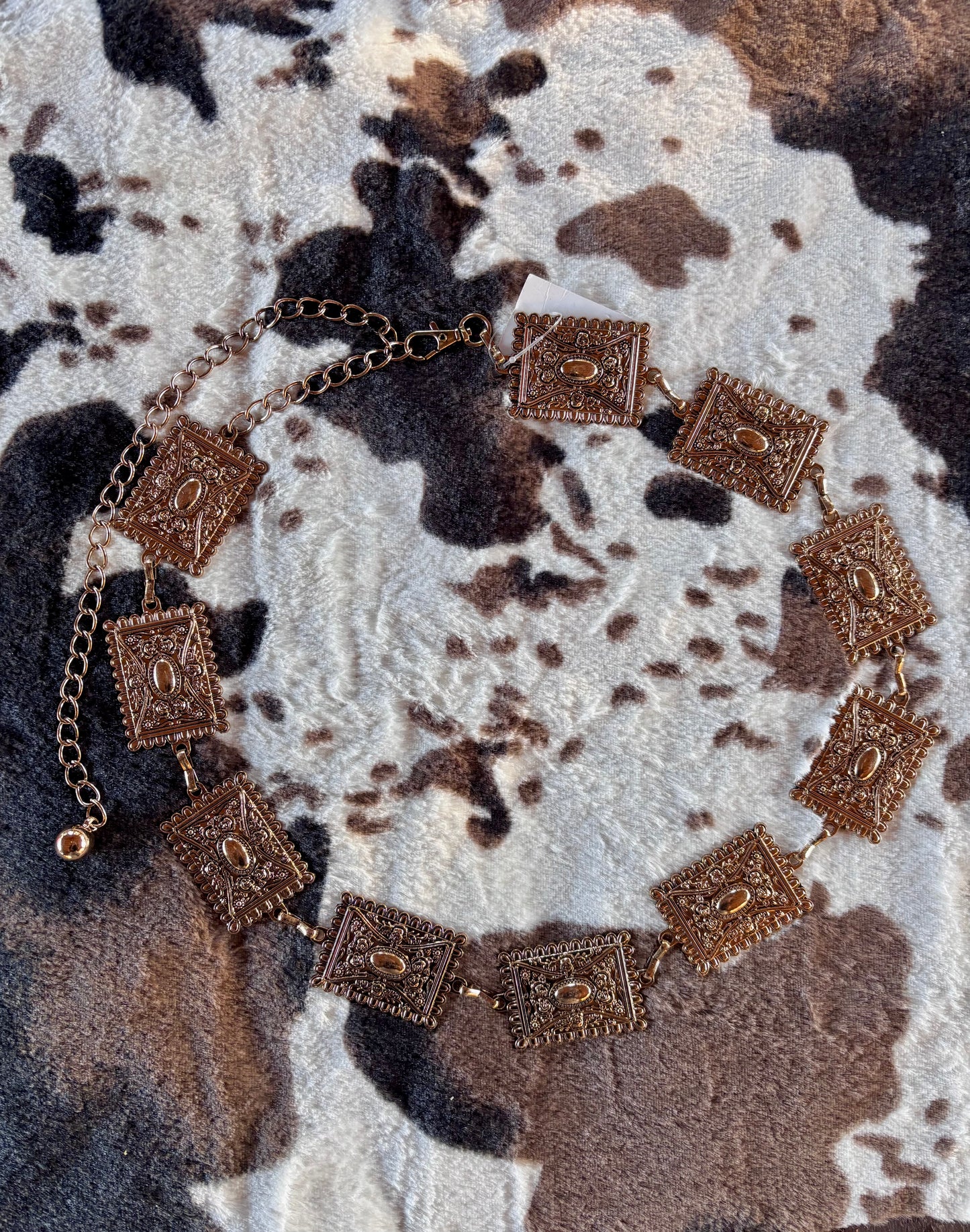 Western rectangle chain belt | gold