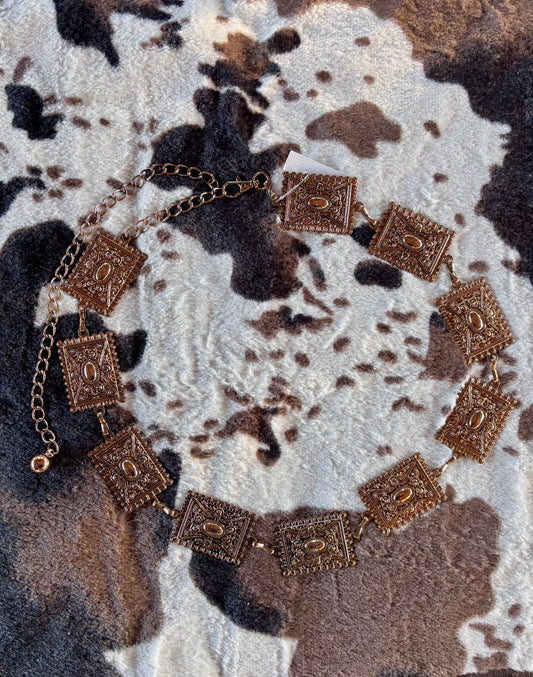 Western rectangle chain belt | gold