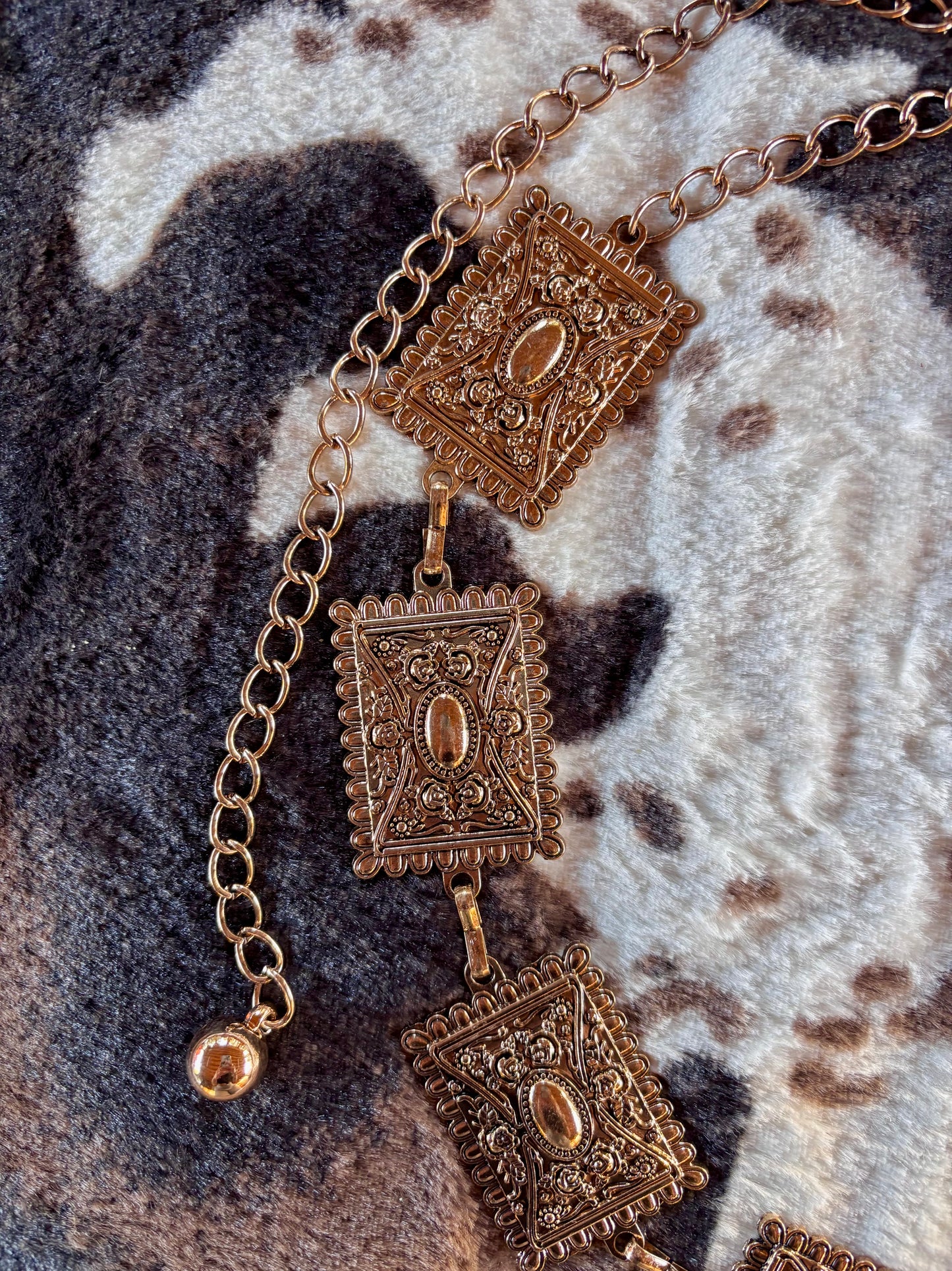 Western rectangle chain belt | gold