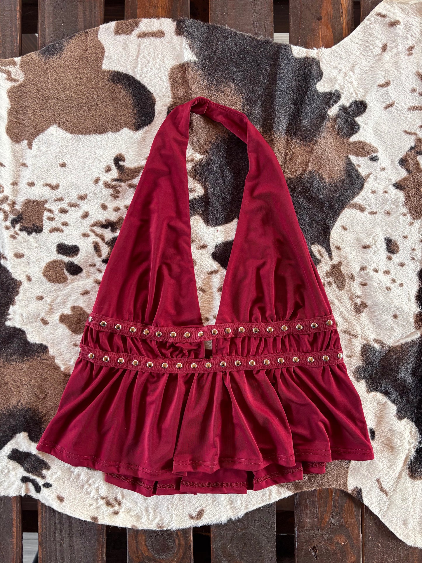 Amada Halter top | Burgundy/Brown  with studs